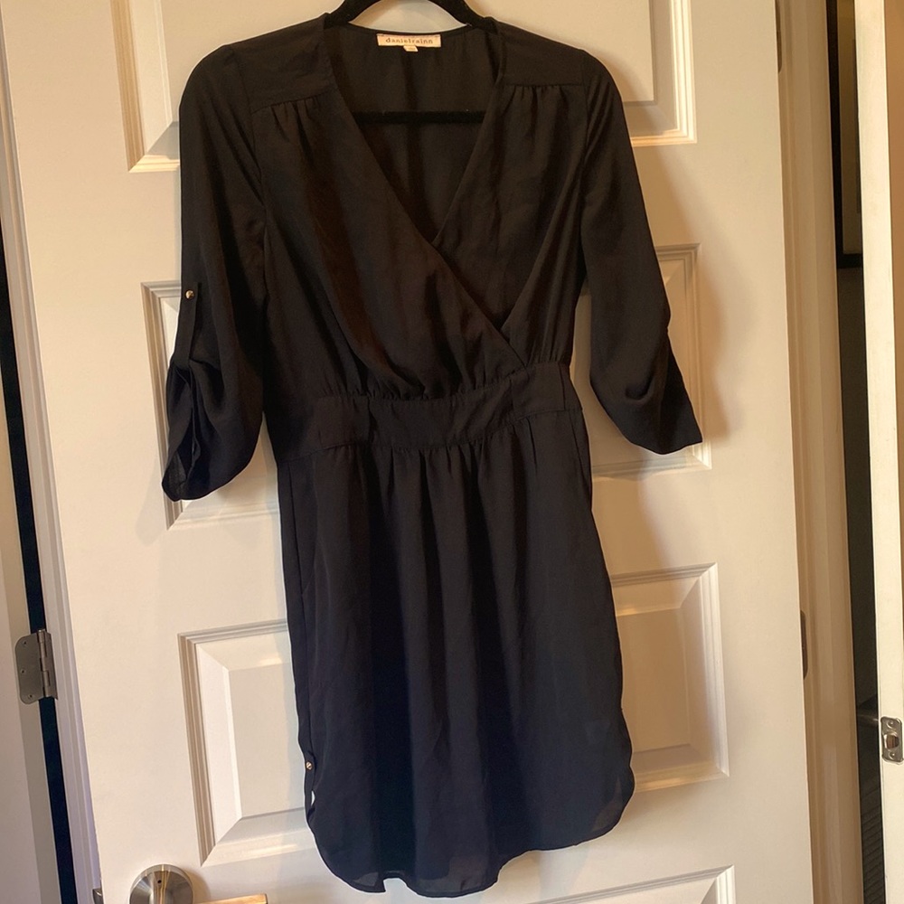 Daniel Rainn Black Mini Dress with Metallic Accents and POCKETS